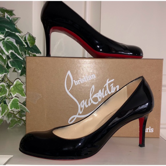 Christian Louboutin Simple Black Patent Calf Leather 70 Heel Pumps Size 38.5 - Picture 1 of 16